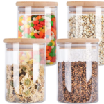 4 Pack Glass Storage Jars with Airtight Bamboo Lid,