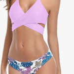 Push Up Halter Bandage Bikini Floral Printed Swim Bottoms